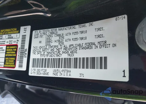 2014 Toyota Tundra Sr5 5.7L V8 из США, поврежденный, VIN 5TFEY5F16EX170437